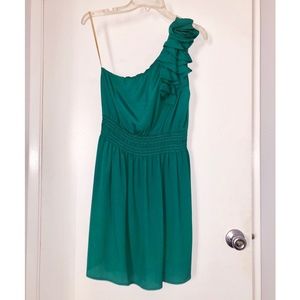 FOREVER 21 Emerald Green One Shoulder Dress Sz M